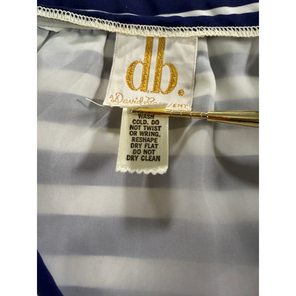 Navy White Breton Stripe Wrap Midi Skirt Tie Waist Nautical Coastal Size 10 - Picture 5 of 7